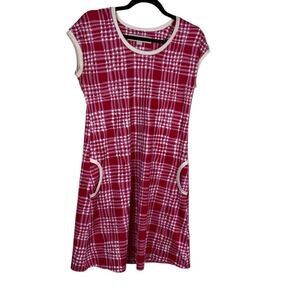 Lesley Evers Retro Mod Stretch Plaid Preppy Pockets Dress Pink White Size S